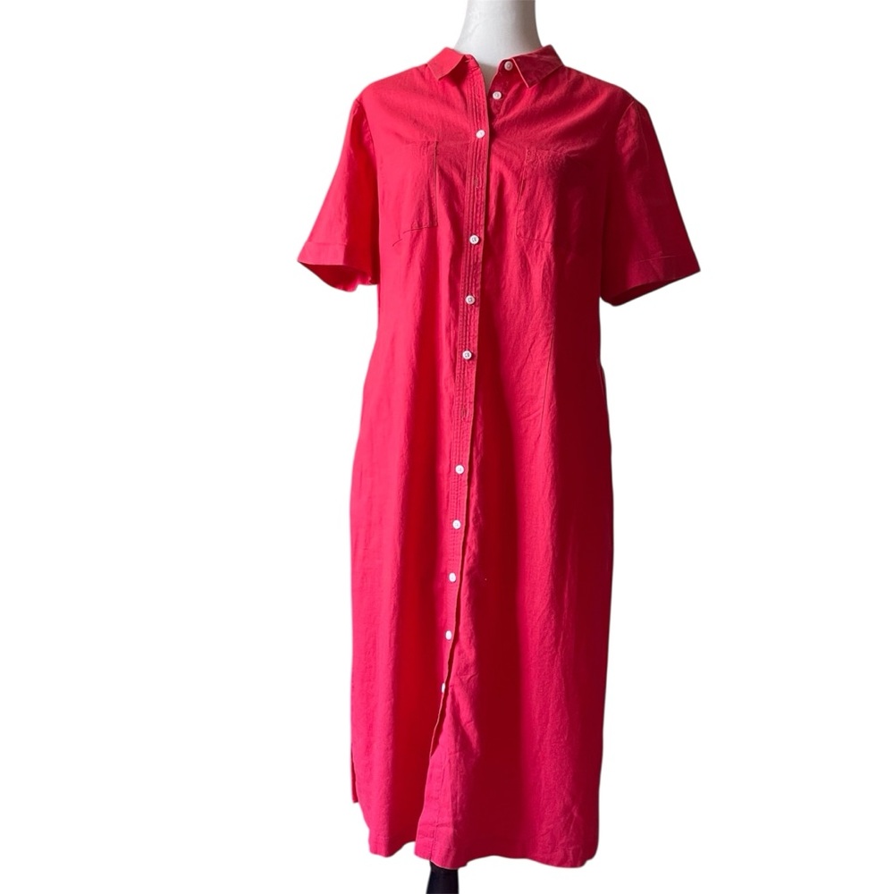 Boden Coral Red Button-Front Shirt Dress US 12
